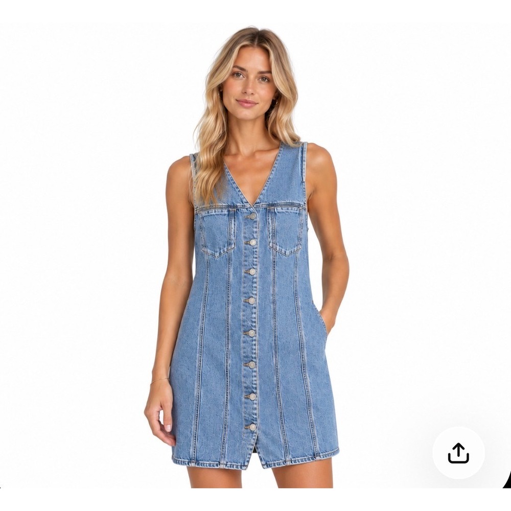NWT Agolde Trina Denim Mini Dress Balance Blue Sleeveless V-Neck XL A20005-1254